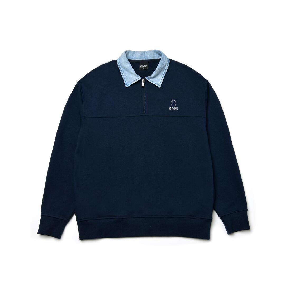 Denim Collars Cat Logo Half Zip-Up Sweatshirt [Navy]