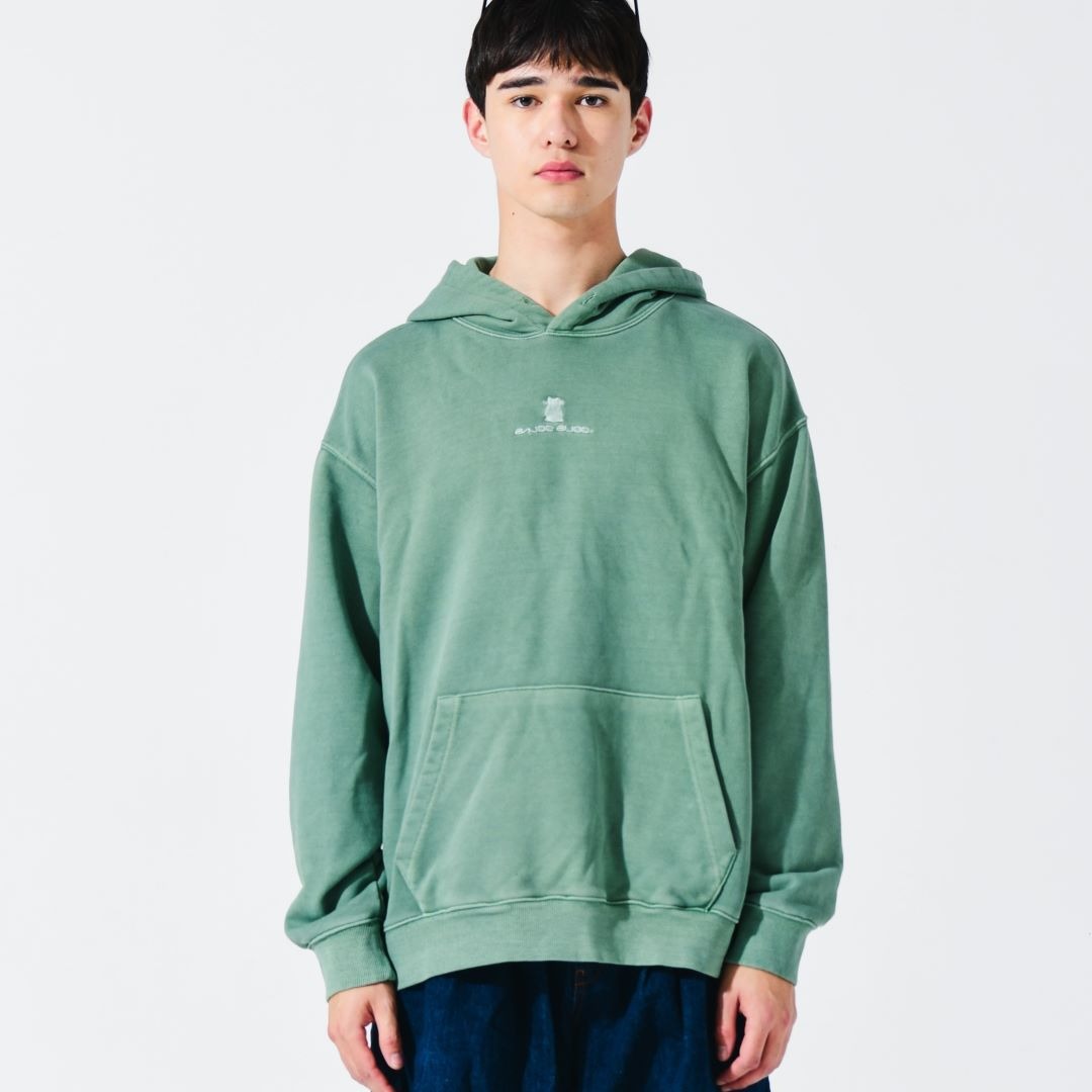 Cat Logo Embroidery Pigment Hoodie [Green]
