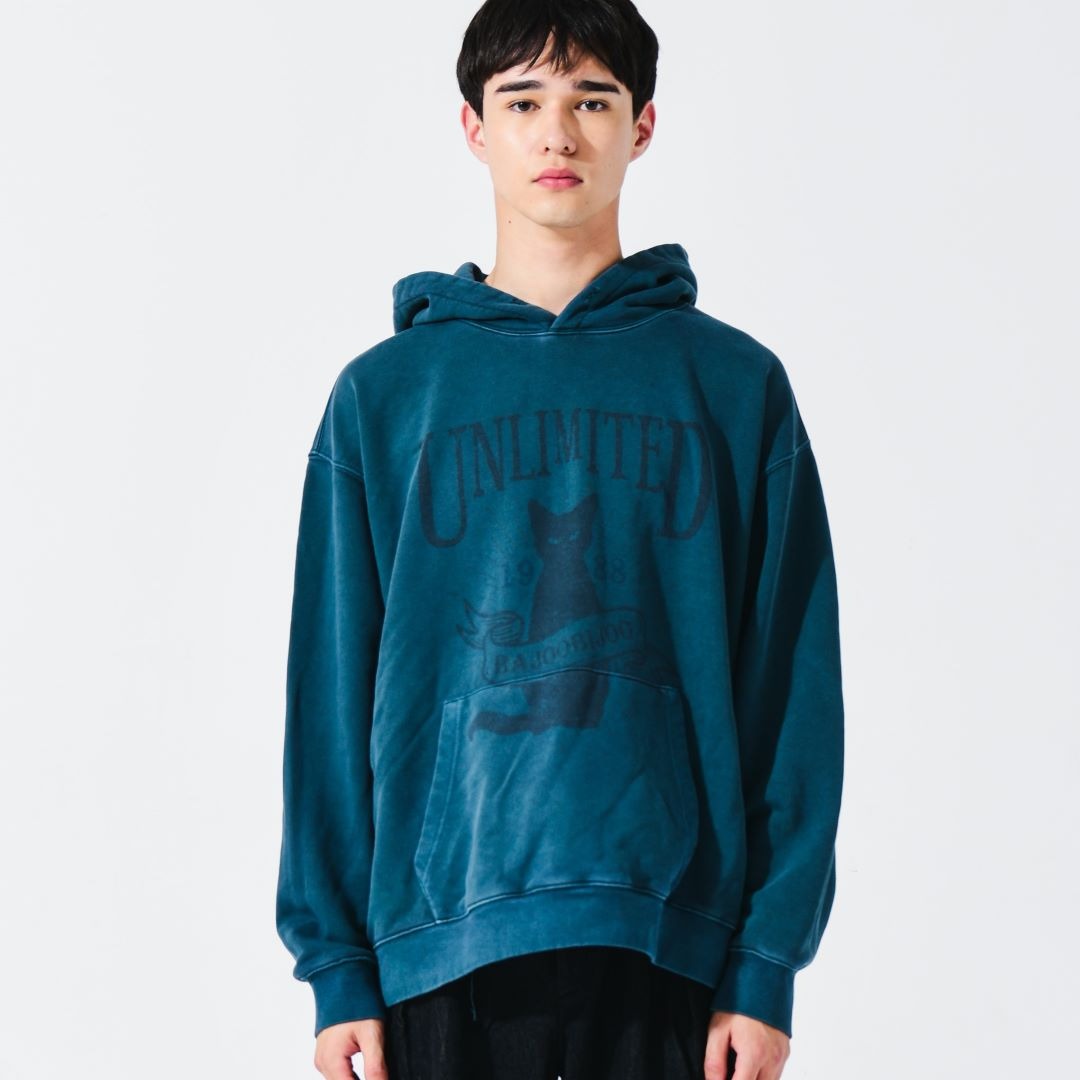 Unlimited Cat Pigment Hoodie [Blue Green]